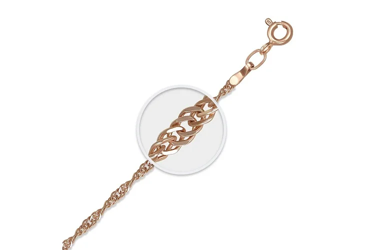 Цепь плетение сингапур ⌀ нити 0,28 мм  из красного золота