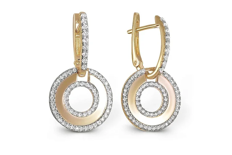 Серьги Круги из жёлтого золота с 130 фианитами