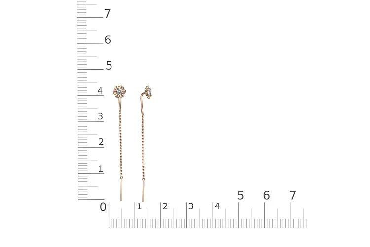 Серьги-продёвки Цветы из красного золота с 2 бриллиантами