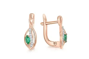 Серьги из красного золота с 2 изумрудами и 16 бриллиантами