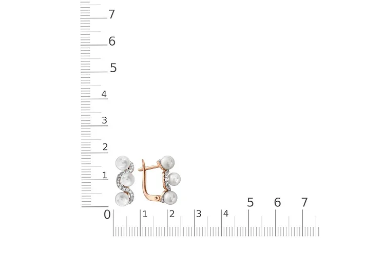 Серьги из красного золота с 6 жемчужинами и 40 фианитами