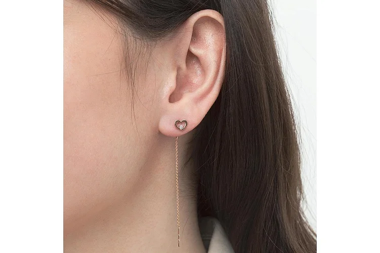 Серьги-продёвки Сердца из красного золота с 2 бриллиантами