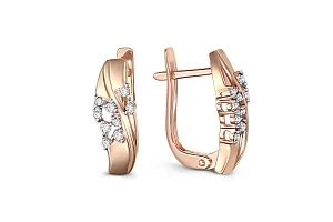Серьги из красного золота с 18 фианитами