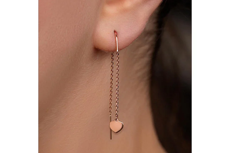 Серьги-продёвки Сердца из красного золота без вставок