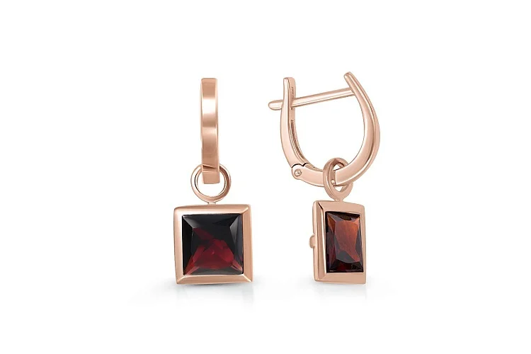 Серьги-трансформеры из красного золота с 2 гранатами