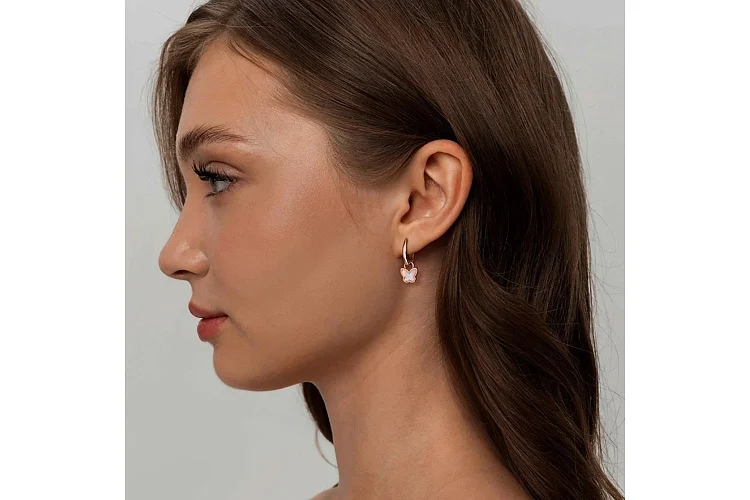 Серьги-трансформеры Бабочки из красного золота с перламутром