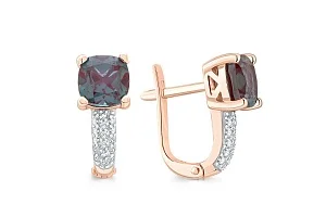Серьги из красного золота с 2 александритами и 32 фианитами