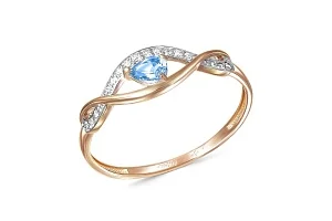 Кольцо из красного золота с топазом swiss и 16 фианитами