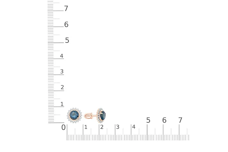 Серьги-пусеты из красного золота с 2 топазами лондон и 36 фианитами