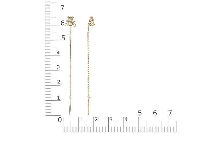 Серьги-продёвки Мишки из жёлтого золота без вставок