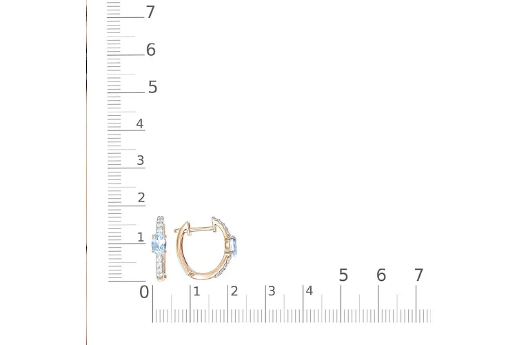 Серьги из жёлтого золота с 2 топазами sky и 16 фианитами