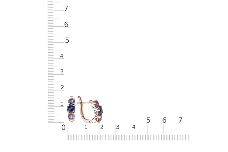 Серьги из красного золота с 2 иолитами и 4 аметистами