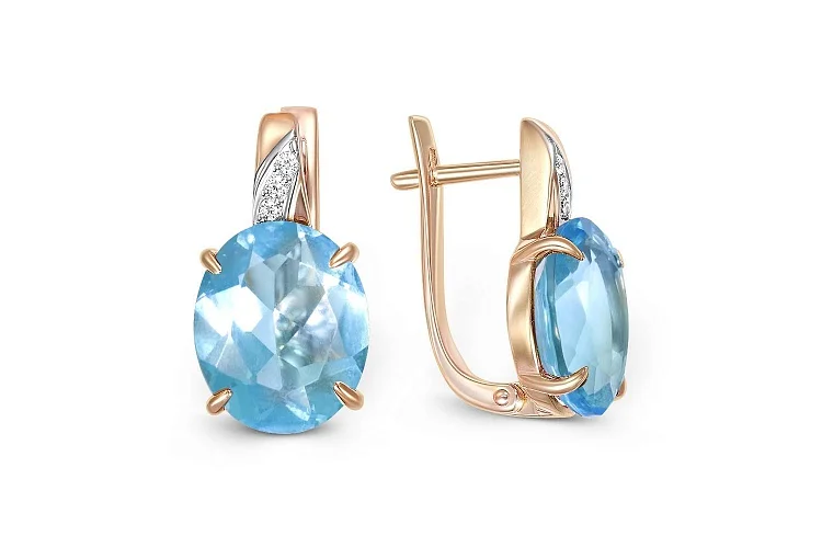 Серьги из красного золота с 2 кварцами и 6 фианитами