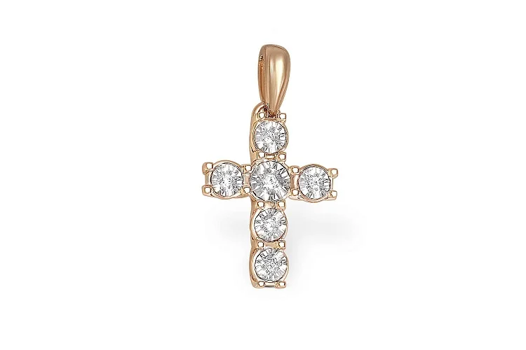 Подвеска Крест из красного золота с 6 бриллиантами