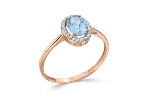 Кольцо из красного золота с топазом sky и 22 фианитами