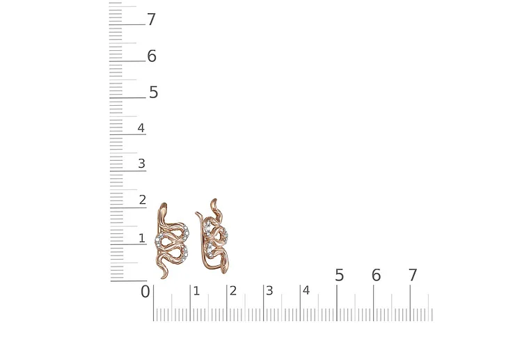 Серьги Змеи из красного золота с 18 фианитами