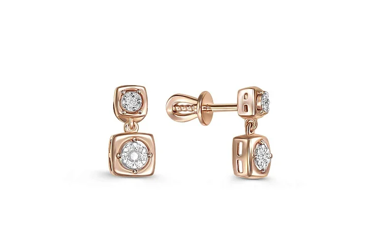 Серьги-пусеты из красного золота с 26 бриллиантами