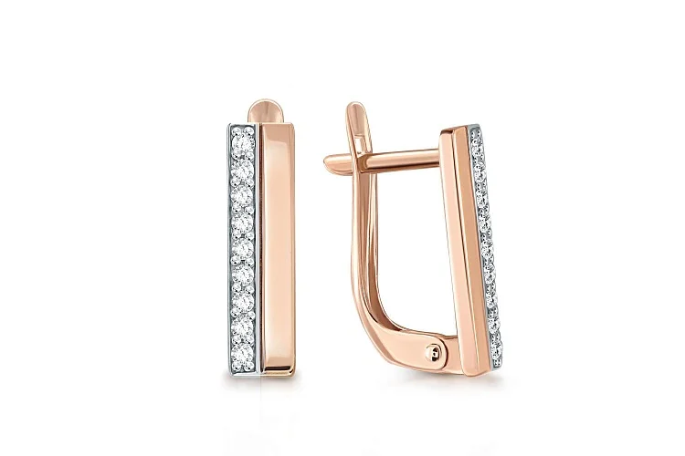 Серьги из красного золота с 18 фианитами