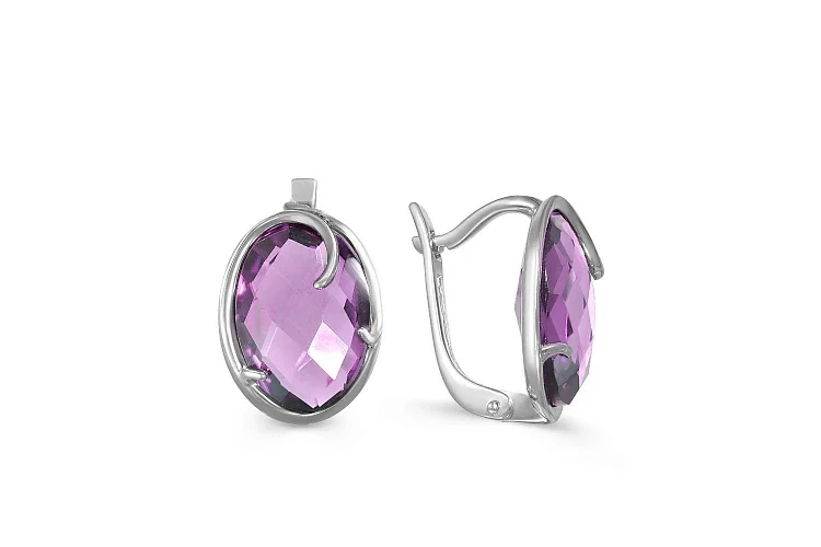 Серьги из белого золота с 2 аметистами