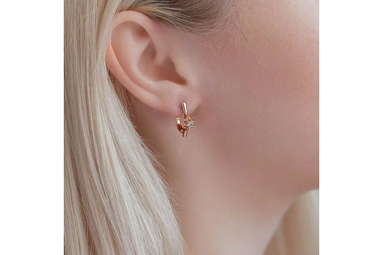 Серьги Цветы из красного золота с 2 бриллиантами