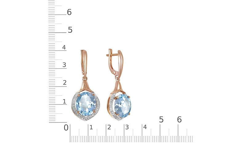 Серьги из красного золота с 2 топазами sky и 54 фианитами