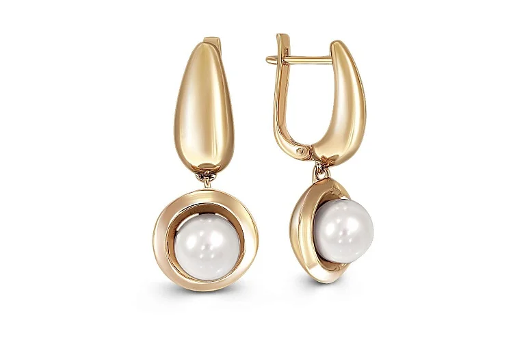 Серьги из жёлтого золота с 2 жемчужинами