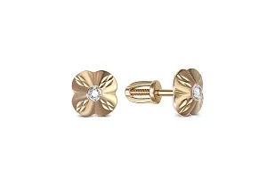 Серьги-пусеты Цветы из жёлтого золота с 2 фианитами