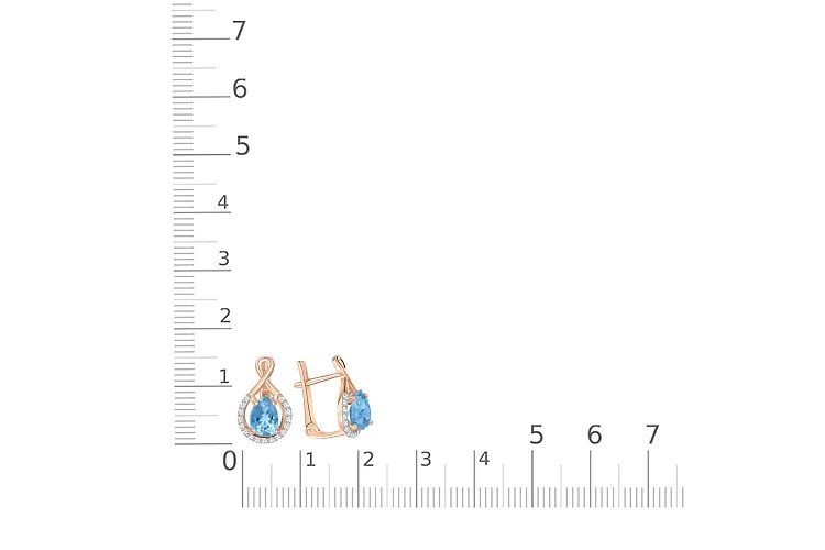 Серьги из красного золота с 2 топазами swiss и 34 фианитами