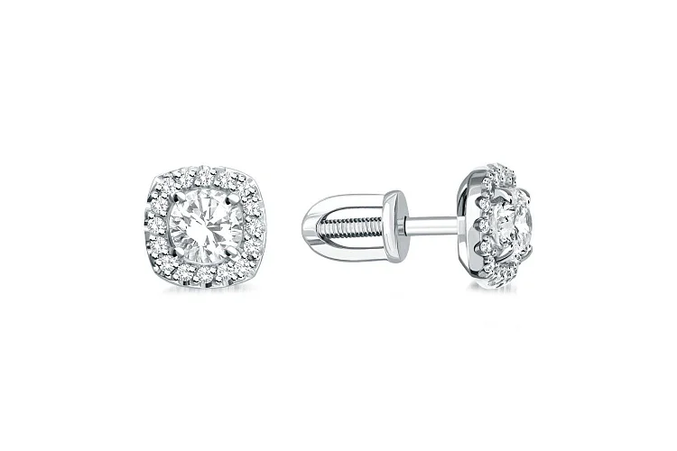 Серьги-пусеты из белого золота с 34 фианитами