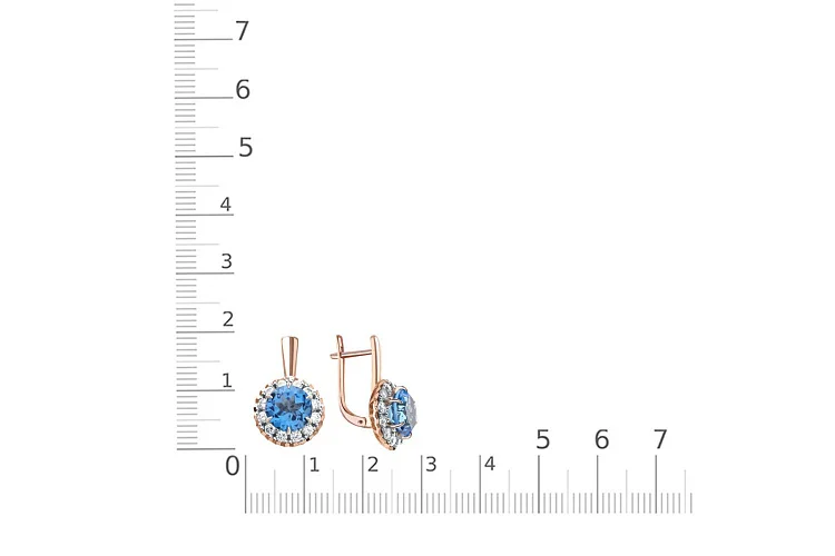 Серьги из красного золота с 2 топазами swiss и 24 фианитами