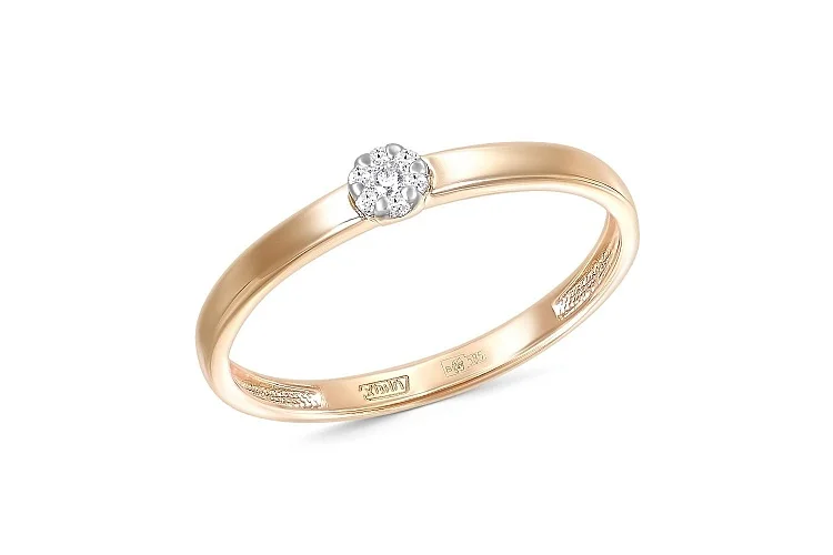 Кольцо Малинка из красного золота с 7 бриллиантами