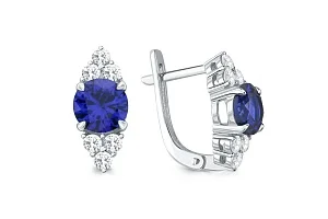 Серьги из белого золота с 2 корундами и 12 фианитами