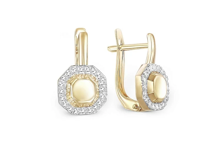 Серьги из жёлтого золота с 40 фианитами