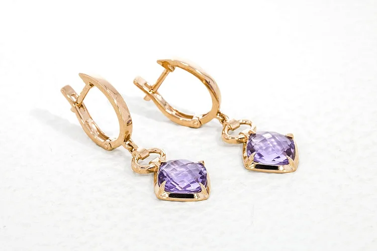 Серьги из красного золота с 2 аметистами
