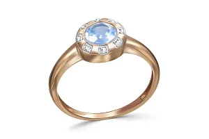 Кольцо из красного золота с топазом sky и 8 фианитами