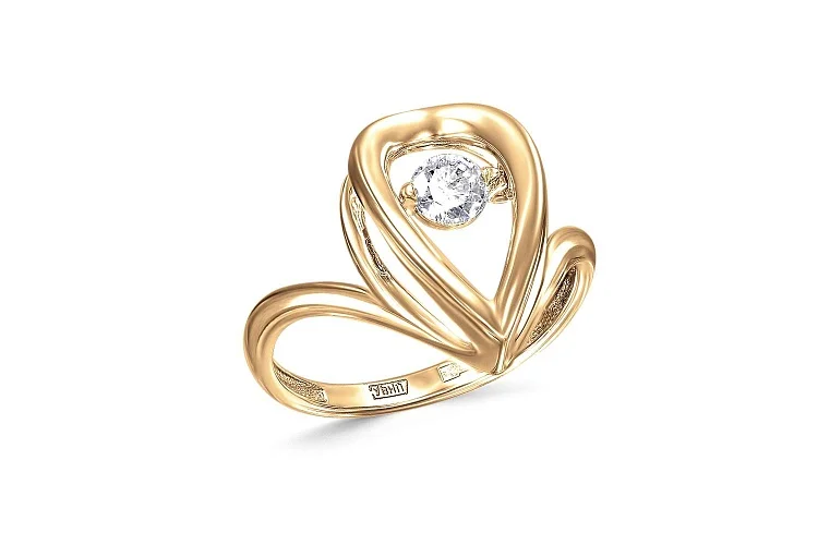 Кольцо из жёлтого золота с фианитом