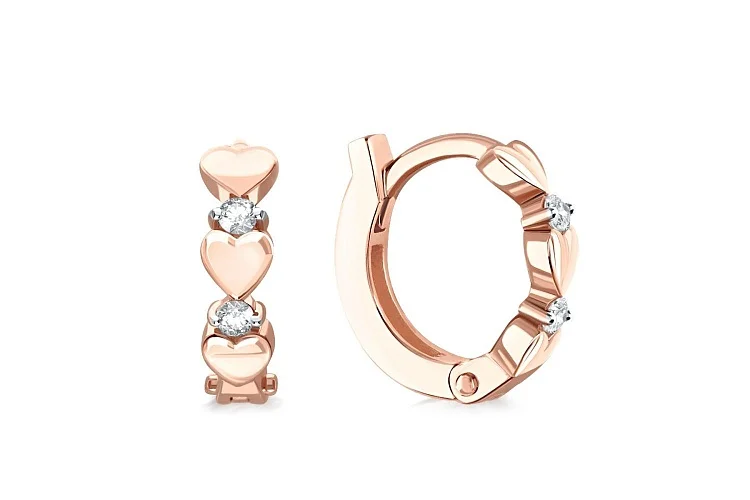Серьги из красного золота с 4 фианитами