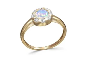 Кольцо из жёлтого золота с опалом и 8 фианитами