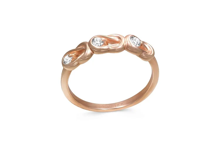 Кольцо из красного золота с 3 бриллиантами