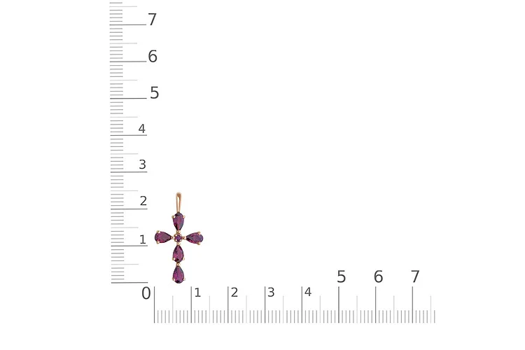 Крест из красного золота с 6 родолитами