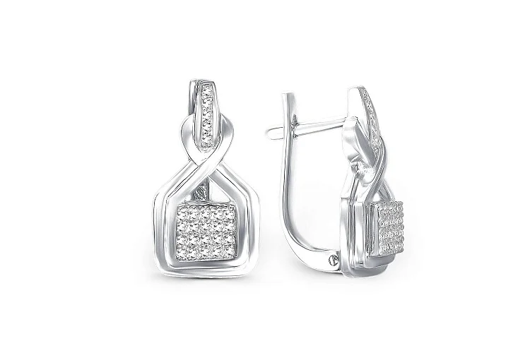 Серьги из белого золота с 50 фианитами