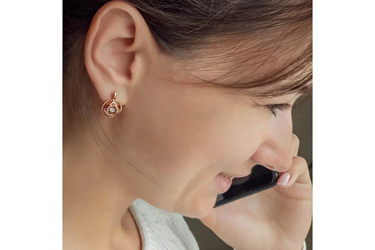 Серьги Круги из красного золота с 2 фианитами