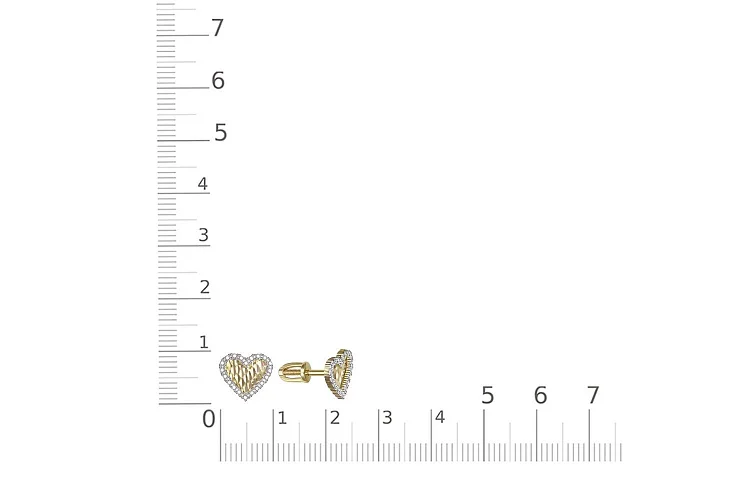 Серьги-пусеты Сердца из жёлтого золота с 40 фианитами