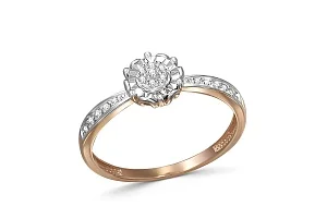 Кольцо Цветок из красного золота с 17 бриллиантами