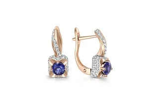 Серьги из красного золота с 2 корундами и 86 бриллиантами