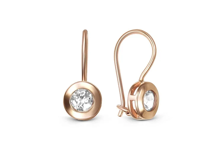 Детские серьги из красного золота с 2 фианитами