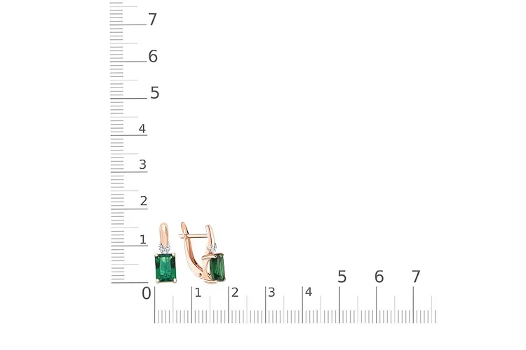 Серьги из красного золота с 2 изумрудами и 6 бриллиантами