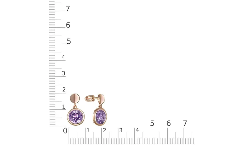 Серьги-пусеты из красного золота с 2 аметистами