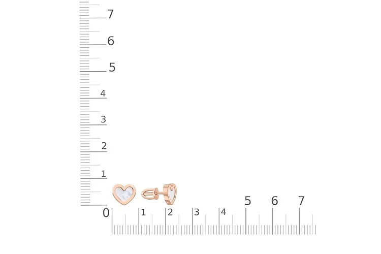 Серьги-пусеты Сердца из красного золота с перламутром