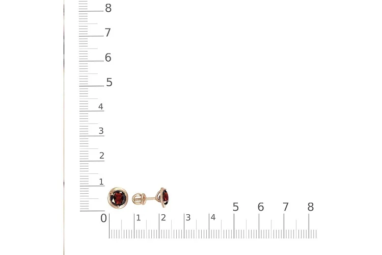 Серьги-пусеты из красного золота с 2 гранатами